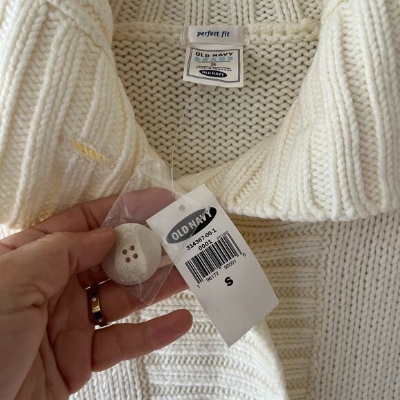 Old Navy Sz S Oversized Funnel Neck Rib Knit Cream Sweater Coat Pockets - Picture 4 of 8